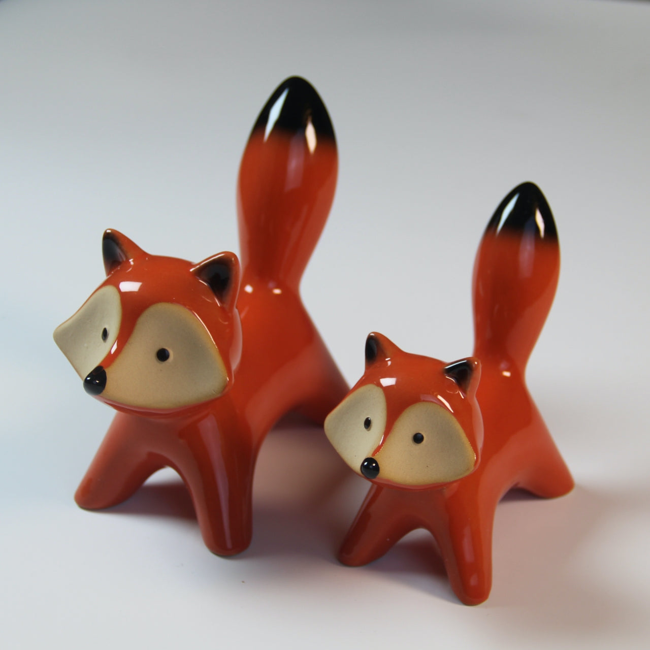 Handcrafted Ceramic Fox Pair – Decorative Large & Small Fox Set