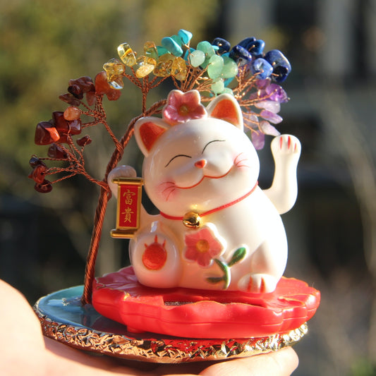 Maneki Neko Lucky cat "Blossom" solar energy auto waving hand bring you fortune and good luck