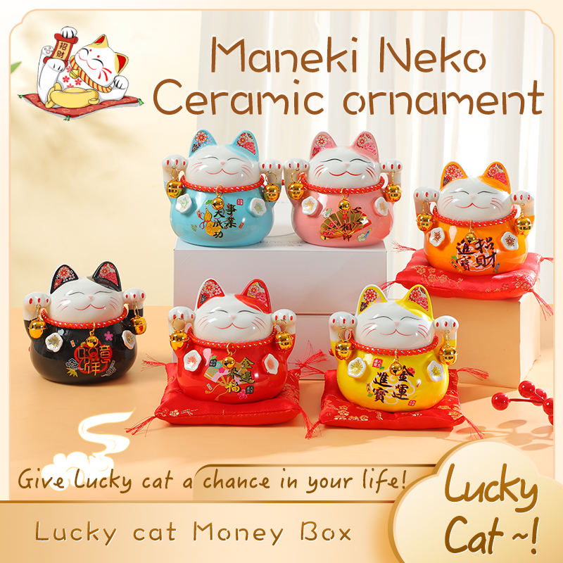 RubyredFox Maneki Neko Lucky kassi keraamiline ornament rahakast toob sulle varanduse ja õnne.