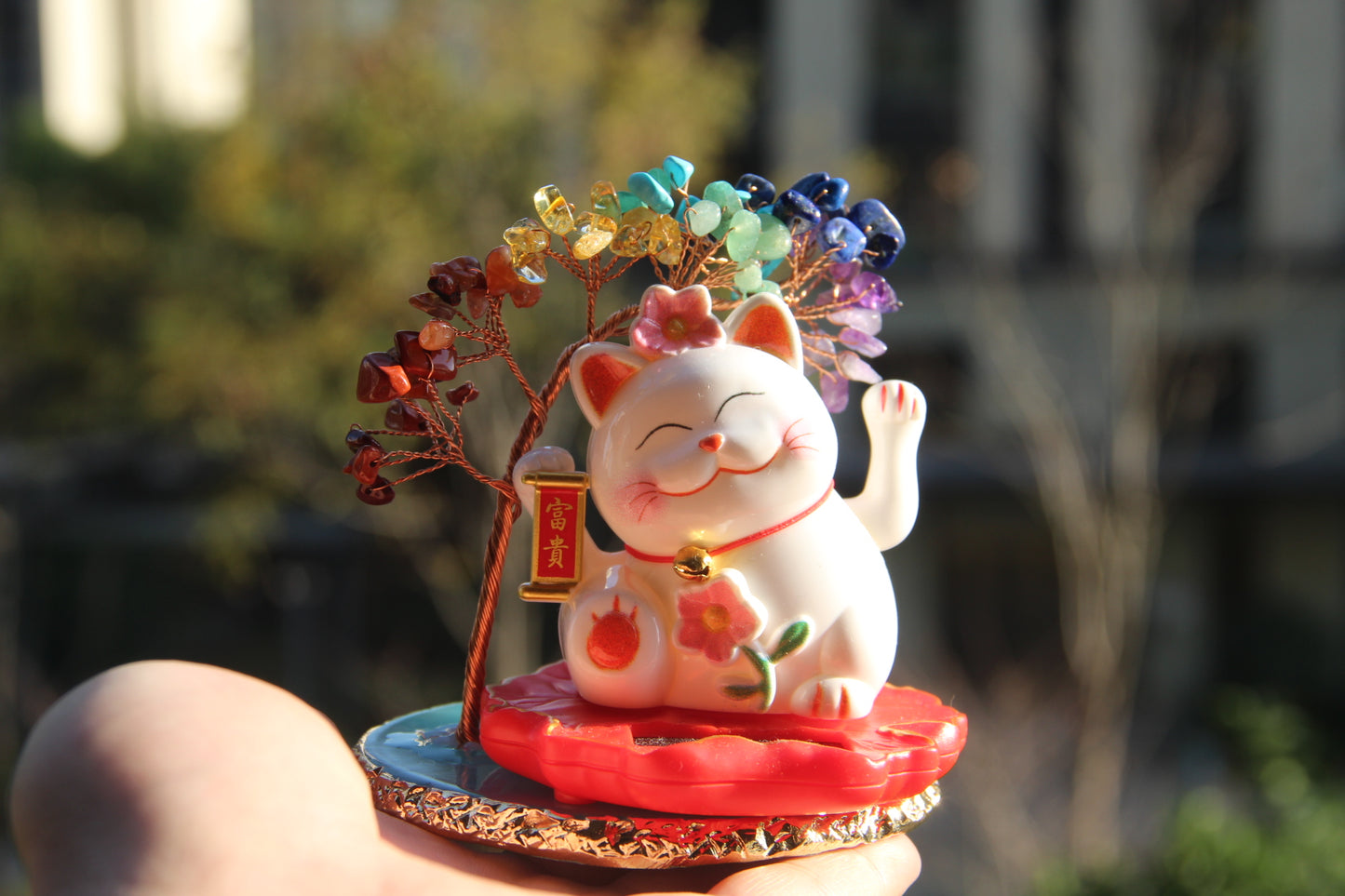 Maneki Neko Lucky cat "Blossom" solar energy auto waving hand bring you fortune and good luck