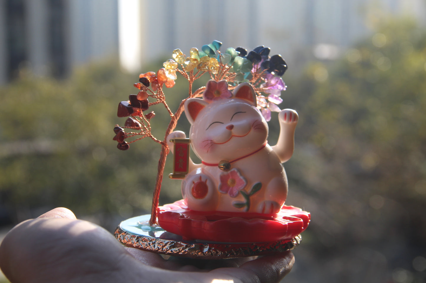 Maneki Neko Lucky cat "Blossom" solar energy auto waving hand bring you fortune and good luck