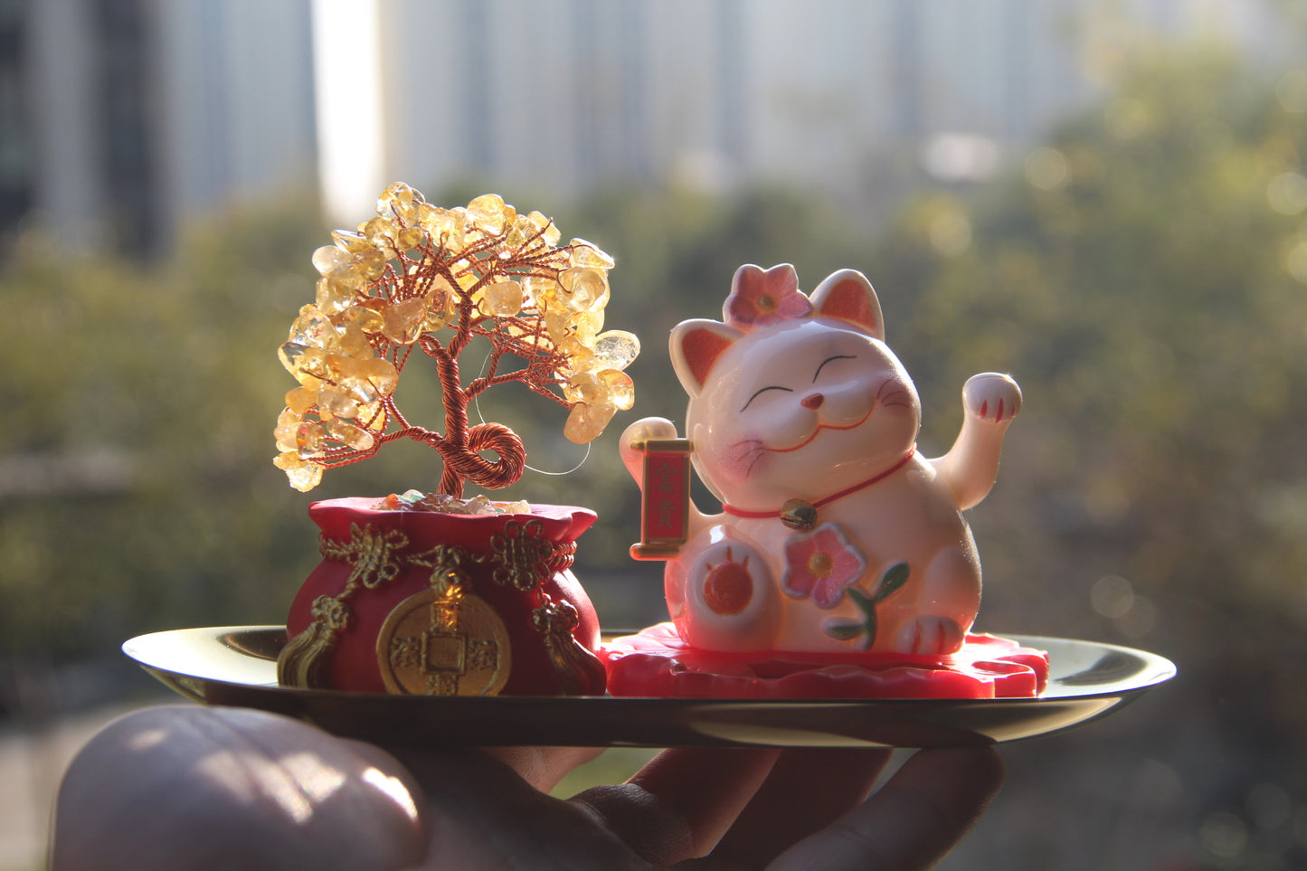 Maneki Neko Lucky cat "Blossom" solar energy auto waving hand bring you fortune and good luck