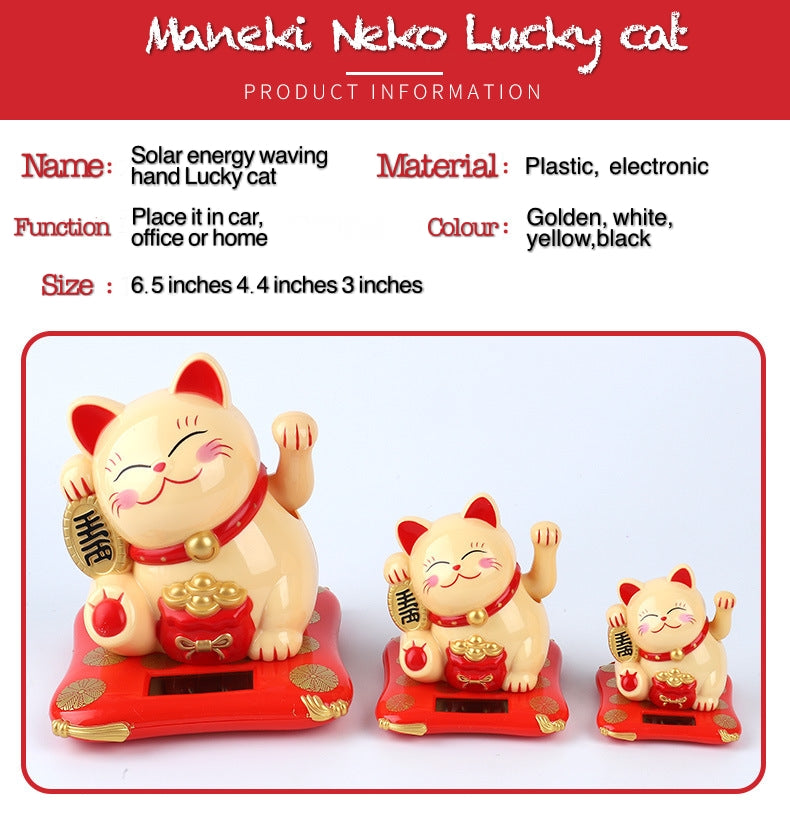 Maneki Neko Lucky cat solar energy auto waving hands bring you fortune and good luck